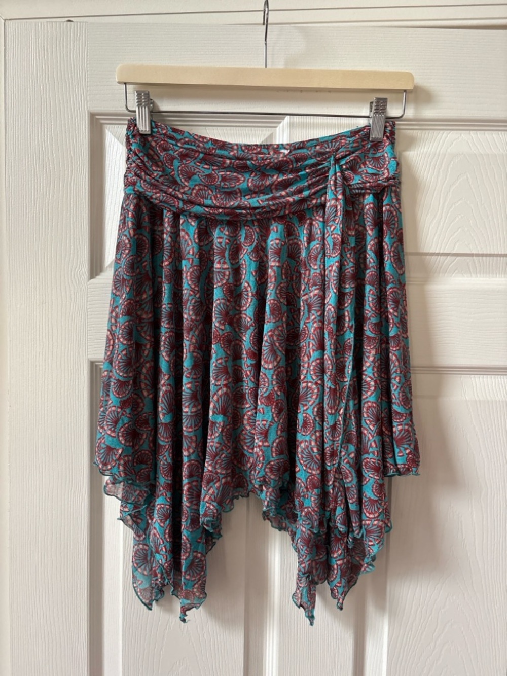 SOLD Diane Von Furstenberg Teal Boho Fairy SILK Skirt Handkerchief Hem Sz 4